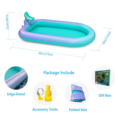 Ancesfun 68" Mermaid Splash Pad & Sprinkler for Kids, Large Outdoor Water Play Mat Summer Inflatable Wading Pool, Fun Sprinkler Water Toys for Toddlers Babies Boys Girls Age 3+ -Pink
