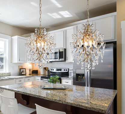 AGV LIGHTING Crystal Chandeliers, Modern Style Pendant Light Fixture with 1-E26-Light Socket, Perfect for Living Space, D13 x H16, Adjustable Chains 59", Brass Finish