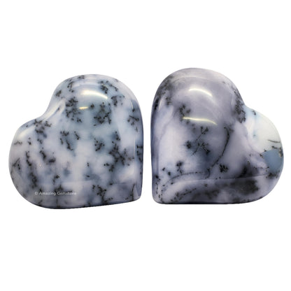 Amazing Gemstone Dendrite Opal Stone Heart - Pack of 2 Crystal Heart Stones Rocks - Corazones De Piedra Crystals and Healing Stones Heart Shaped Crystal - Stocking Stuffers Gifts