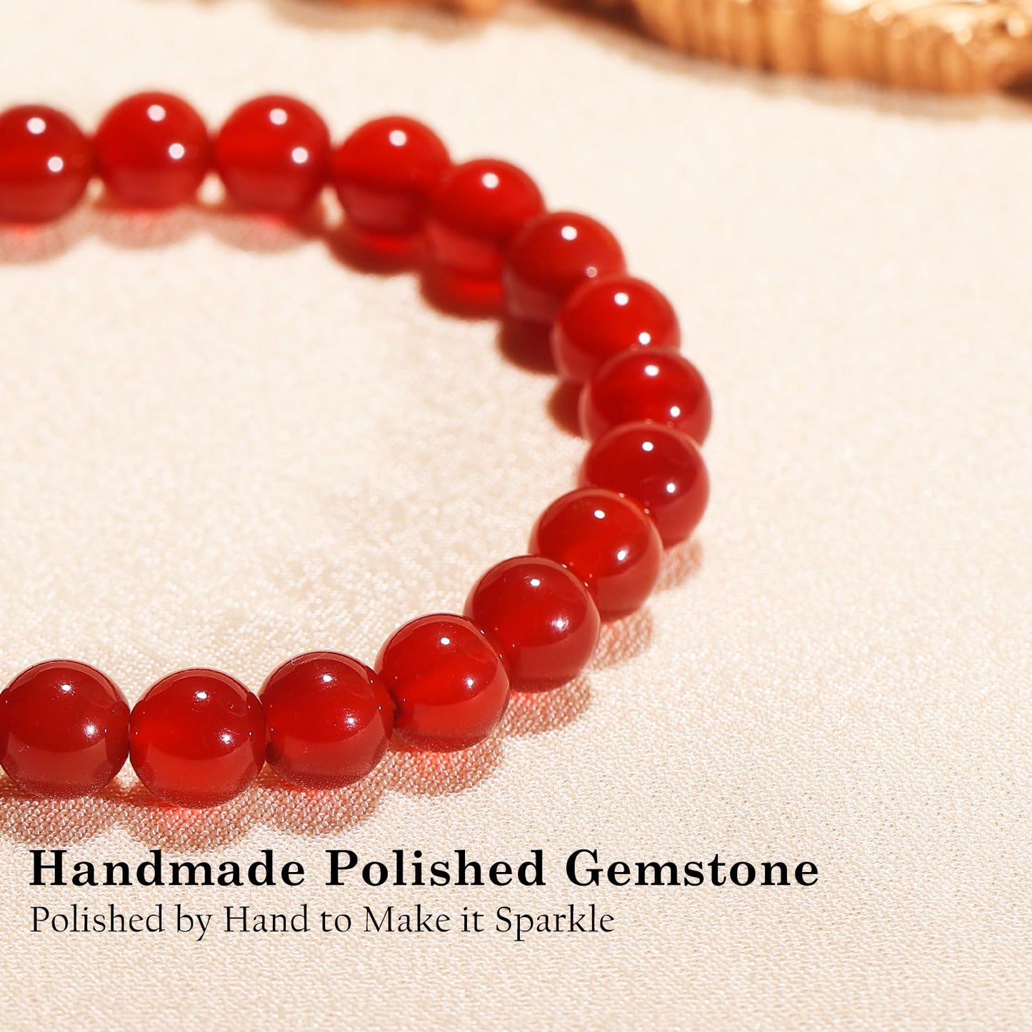 Aluckiss 8mm Red Agate Bracelets for Women Men Natural Agates Round Beaded Stone Healing Bracelet Stretch Elastic Handmade Polished Gemstone Beads Bracelet