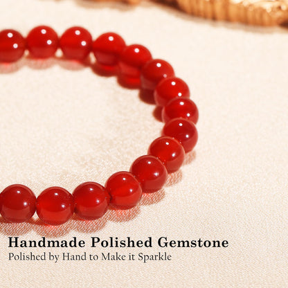 Aluckiss 8mm Red Agate Bracelets for Women Men Natural Agates Round Beaded Stone Healing Bracelet Stretch Elastic Handmade Polished Gemstone Beads Bracelet