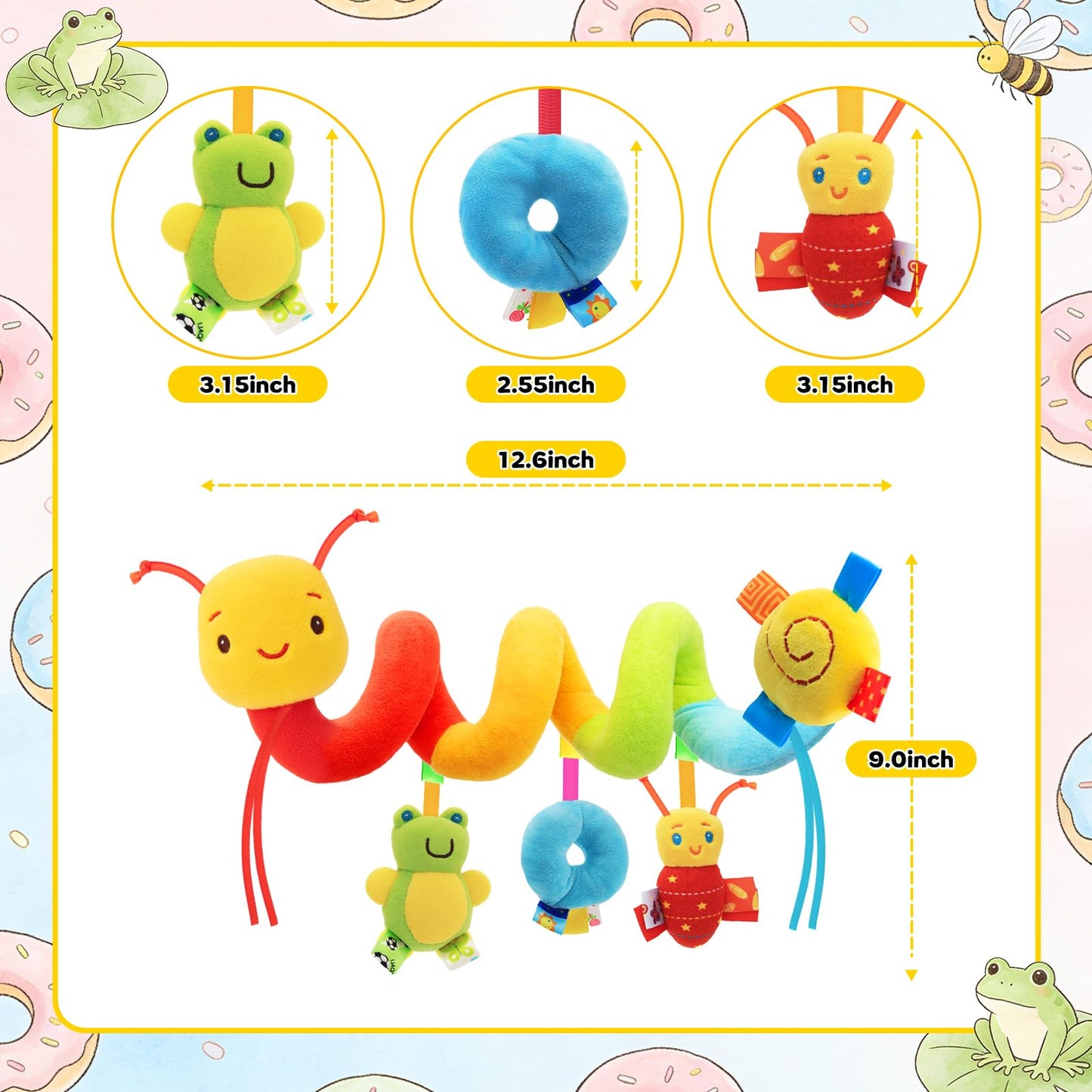 FPVERA Car Seat Toys for Babies 0-6 Months, Hanging Carseat Toys for Infants 0-12 Months, Spiral Plush Caterpillar Sensory Stroller Toy with Rattles for Baby Essentials Newborn Boy Girl Shower Gifts