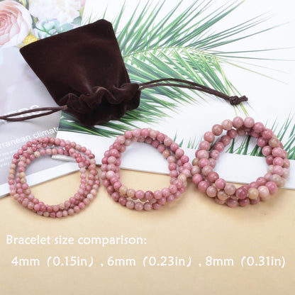 CHCCOYE 6mm Natural Healing Gemstone Bracelet Handmade Yoga Stretch Elastic Bracelet Stress Relief Crystal Jewelry for Men and Women (6mm, Rhodochrosite)