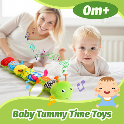 Baby Toys 0-6 Months, Musical Caterpillar Baby Rattle, Plush Sensory Toy with Mirror, Crinkle Textures, Newborn Developmental Tummy Time Stuffed Animal for Infants Boys Girls 6-12 Month (Green)