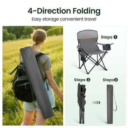 HIGH POINT SPORTS 2 Pack Portable Camping Chair for Adults, Folding Outdoor Camp Chair Lightweight Lawn Chairs Folding Collapsible Chair for Camping, Tailgates, Beach, Gray, Support 350 lbs