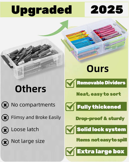 GEOPHIA 6 Pack Extra Large Pencil Box with Removable Divider, Thickened Pencil Case Bulk, Clear Crayon Marker Organizer Stackable Plastic Small Storage Containers for Pen Craft School Supplies (Multi)