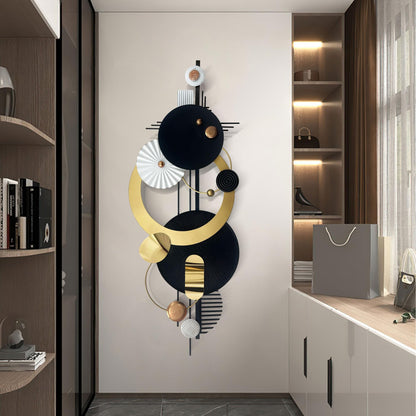 Large Modern Abstract Metal Wall Art, Black and Gold Geometric Circles Wall Decoration, Contemporary Home Decor,59 × 24 inches Wall Art for Living Room/Dinning Room/Bedroom/Entryway/Kitchen/Office