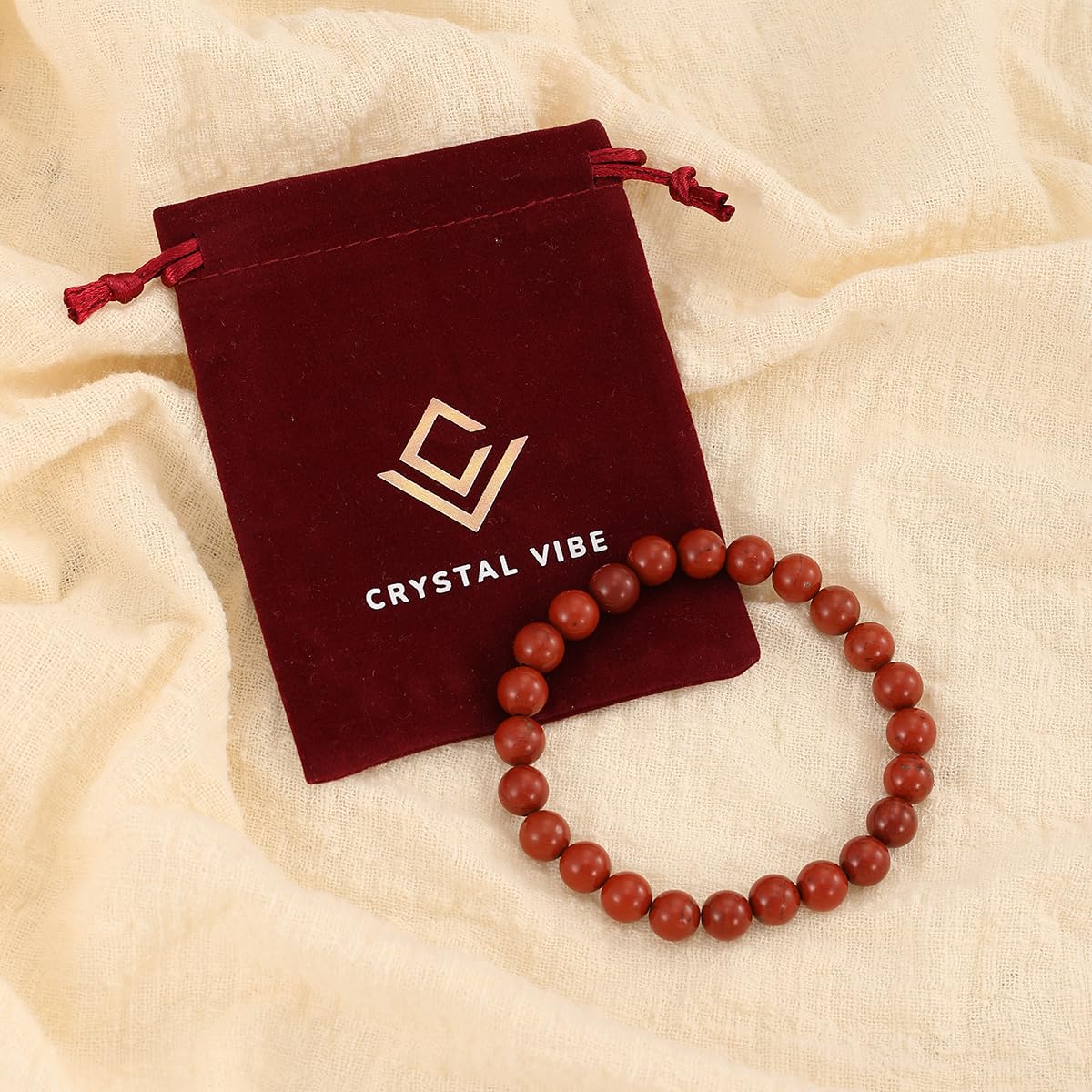 Crystal Vibe Red jasper Crystal Bracelet for Improving Focus and Relationships - Strengthen Love Life - 8mm Beaded Bracelet for Women Men - Elastic Adjustable Size
