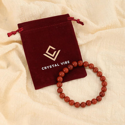 Crystal Vibe Red jasper Crystal Bracelet for Improving Focus and Relationships - Strengthen Love Life - 8mm Beaded Bracelet for Women Men - Elastic Adjustable Size