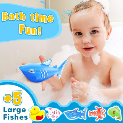 Goody King Magnetic Fishing Game Pool Party Pole Rod Net - Bathtub Outdoor Indoor Carnival Party Water Table Fish 4 Players Gift Age 3-5 6 4-8 (Large)