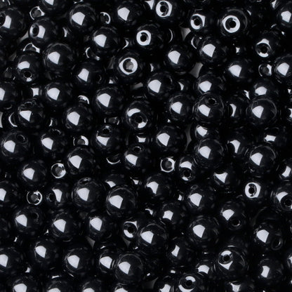 NUKAYAI 500Pcs Black Round Glass Beads 8mm for Bracelets, Beading Supplies Glass Crystal Beads for Bracelet DIY Crafts Making Kits Earring Necklaces(Black)