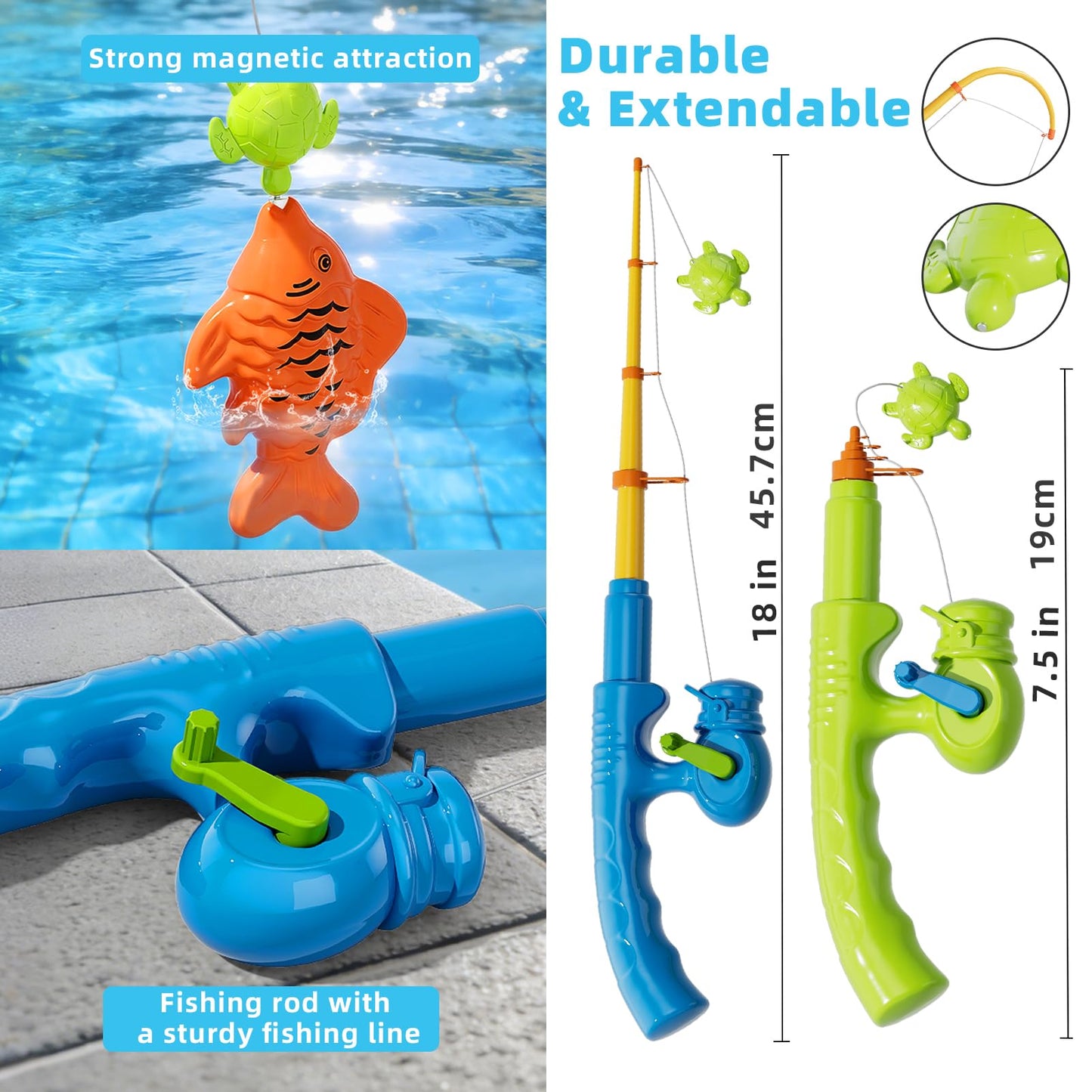 BLmukce Magnetic Fishing Game Toys with Inflatable Pool for Toddlers 1-3 3-5, Kids Bathtub Pool Water Table Toys, Birthday for 2 3 4 5 6 Year Old Boys Girls