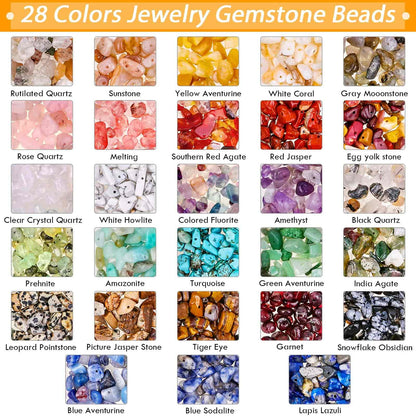 Crystal Chips Beads for Ring Making, 28 Colors Gemstone Beads for Jewelry Making, Crystal Ring Making Kit with Plastic Box for Jewelry Ring, Bracelets, Earring Making Supplies