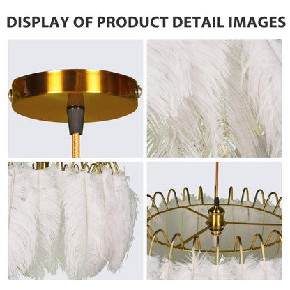 mfanchan 20.9" Nordic Modern Gold Feather Chandelier, Art Decor Feather Light Fixture Nordic Pendant Light Romantic Hanging Ceiling Lighting for Kitchen Island Girls' Room Living Dining Room Foyer