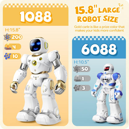 Ruko 1088 Smart Robot for Kids, Large Programmable Interactive STEM RC Robot, Voice Control and App Control, Gifts for Boys and Girls 4 5 6 7 8 9, Gold