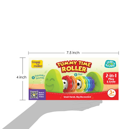 Imagimake Tummy Time Roller | Leaps & Bounds Baby Toys for 3+ Months | Early Learning Toy for Toddlers & Infants | 2-in-1 Play & Grow - Squeaky Sounds | Non-Toxic | Newborn Baby Gift for 3+ Months