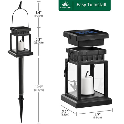GIGALUMI 8 Pack Solar Hanging Lantern Outdoor, Candle Effect Light with Stakes for Garden, Patio, Lawn, Deck, Umbrella, Tent, Tree, Yard, Driveway-Warm White