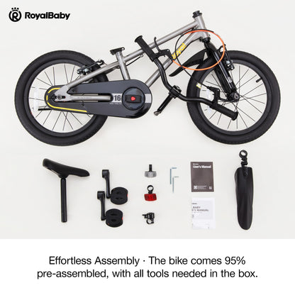 RoyalBaby EZ Fride Kids Bike, Lightweight Aluminum 2-in-1 Balance to Pedal Bike with One-Key Switch, 18 Inch for Age 5-8 Years, Gray
