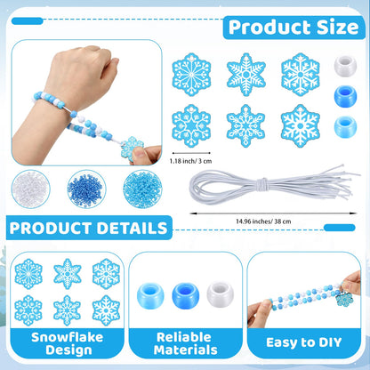 Tondiamo 24 Sets Snowflake Bracelet Crafts Winter Beads for Bracelets Snowflake Wristband Making Kit DIY Beaded Wristband Craft Charms for Winter Christmas Party Favor Gifts Jewelry Making Supplies