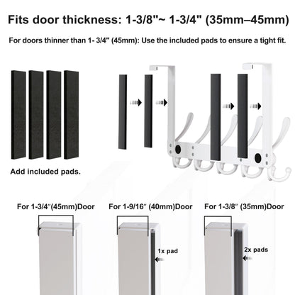 Dseap Over The Door Hook Hanger - Fits 1 3/8" to 1 3/4" Standard Doors | 5 Tri Hooks Heavy Duty Towel/Coat Rack | Door Organizer for Clothes, Jackets, Hats, Towels, Black