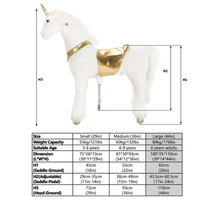 UFREE Unicorn Ride on Toy for Girls as Great Birthday Gift Large Mechanical Pony Horse with 44 inch Height for Everyone Above 6 Years Old Great Birthday Gifts