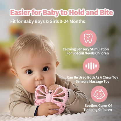 ETETOO Vibrating Teether for Baby - Sensory Chew Toy for Autistic Children & Vibrating Chewy, 10X Vibration Settings, Giving Autistic Children a Better Sensory Experience (Pink)