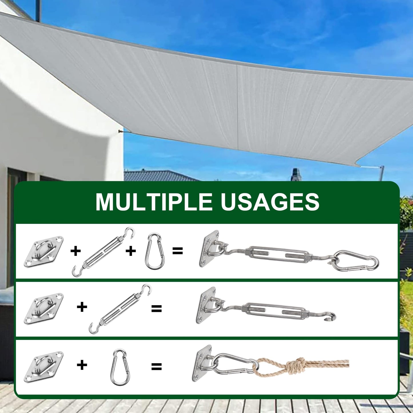 YOFIT 80 Pcs Shade Sail Hardware Kit 6 inch for Triangle Rectangle Sun Shade Sail Installation, 304 Grade Stainless for Garden Outdoors