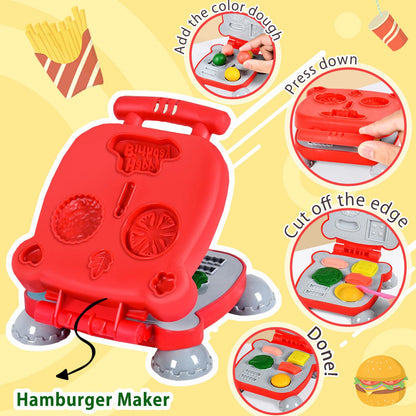 Crelloci 3 in 1 Color Dough Kitchen Creations Set, Ice Cream Spaghetti Burger Maker Machine, Art Crafts Food Modeling Toys, Accessories Tools Kit for Boys Girls Kids Toddlers Ages 3+ (12 Colors Dough)
