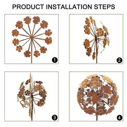 Lidengle 2 Pack Metal Flower Stakes for Outside, 3D Rusty Metal Plants Garden Statues Yard Art, Outdooor Decorative Garden Stake for Flower Bed Lawn Balcony Flower Pot (Style 2)