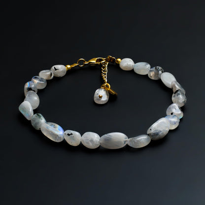Gempires Moonstone Tourmaline Beaded Bracelets Oval Crystal Gemstone Jewelry Hypoallergenic 8 Inch Gold Plated Dainty Women Fashion Jewelry
