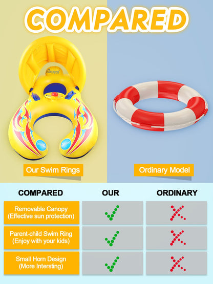 Kalolary Inflatable Mommy & Baby Double Person Float Seat with Removable Sun Canopy for Swim Ring Summer Pool Supplies