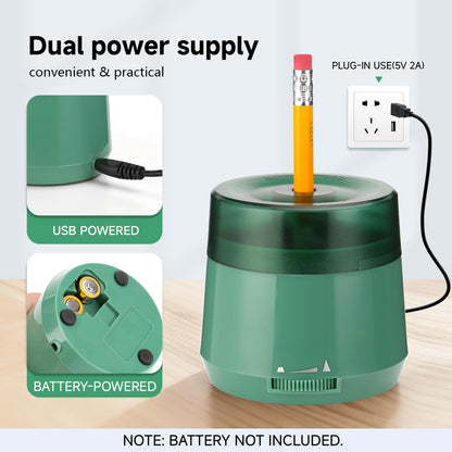 Electric Pencil Sharpener, Dual Power USB Battery Operated, Portable Design for 6-8mm Pencils, Home School Office Use (Green)