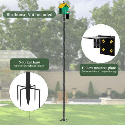 114-Inch Birdhouse Pole Stand, Heavy Duty Metal Bird House Mount with Ground Stake Base, Multi-Section Outdoor Pole for Birdhouses, Feeders & Garden Decor