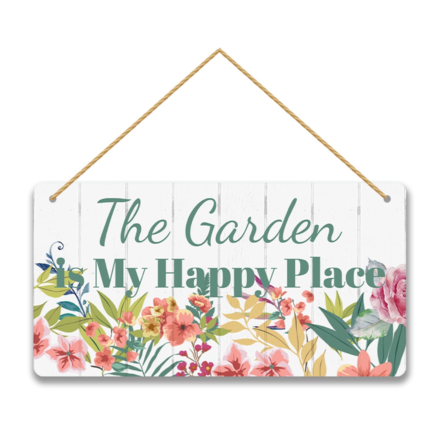 Garden Decor Sign - The Garden is My Happy Place Wood Sign, Outdoor Decor Art for Yard & Patio, Inspirational Gardening Gift for Women & Men, 6x12 Inches