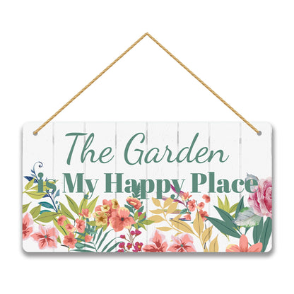 Garden Decor Sign - The Garden is My Happy Place Wood Sign, Outdoor Decor Art for Yard & Patio, Inspirational Gardening Gift for Women & Men, 6x12 Inches
