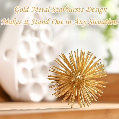 MOCOME Gold Sphere Decor, Metal Gold Starburst Tabletop Sculpture Decor, Modern Metal Starburst Centerpiece, Spike Ball Decoration for Home Decor