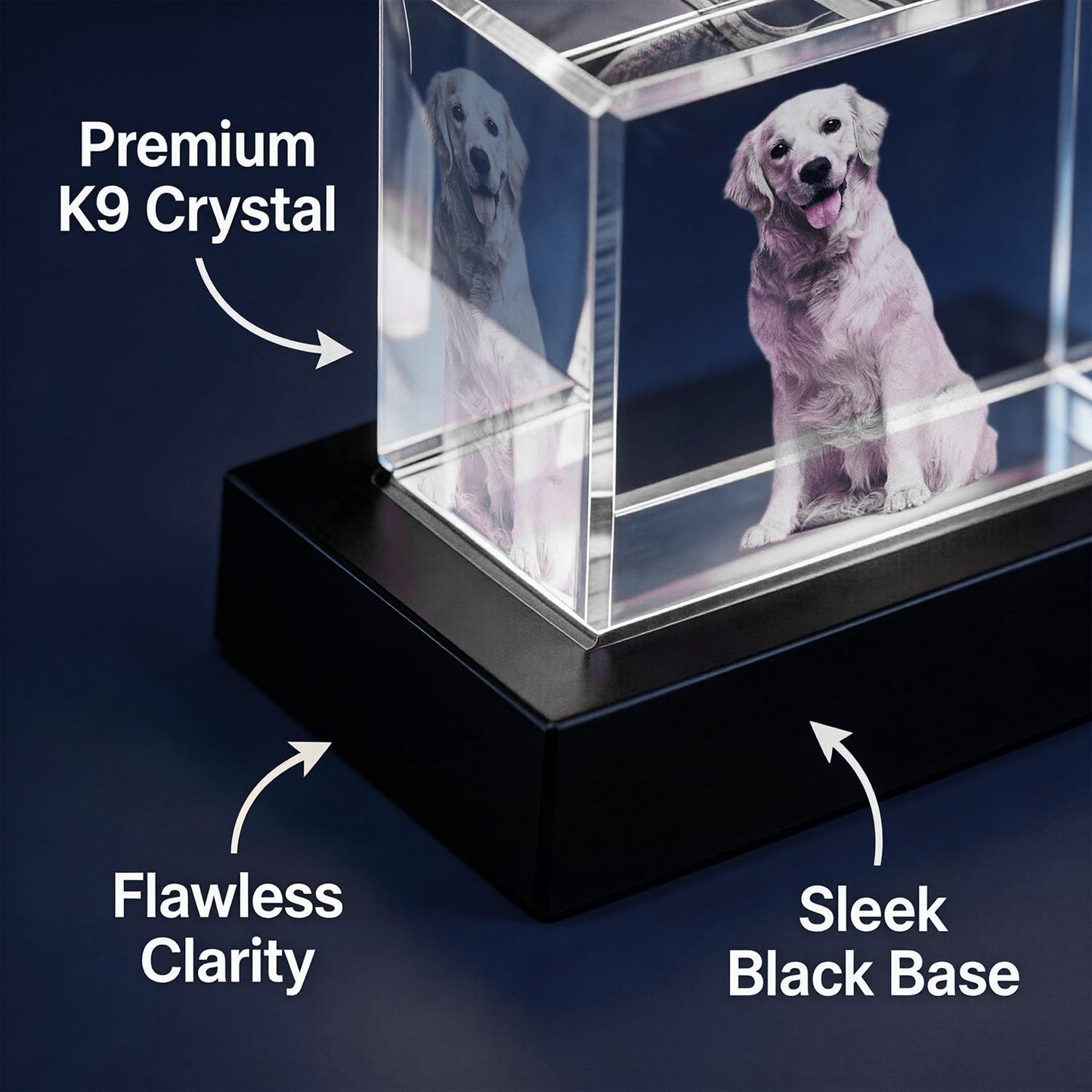P&L ART. Custom 3D Crystal Photo Personalized Memorial Gifts, Laser Engraved Glass Remembrance Picture Frame with LED Base for Pet Dog Cat Loss (Rectangle S/M/L/XL)