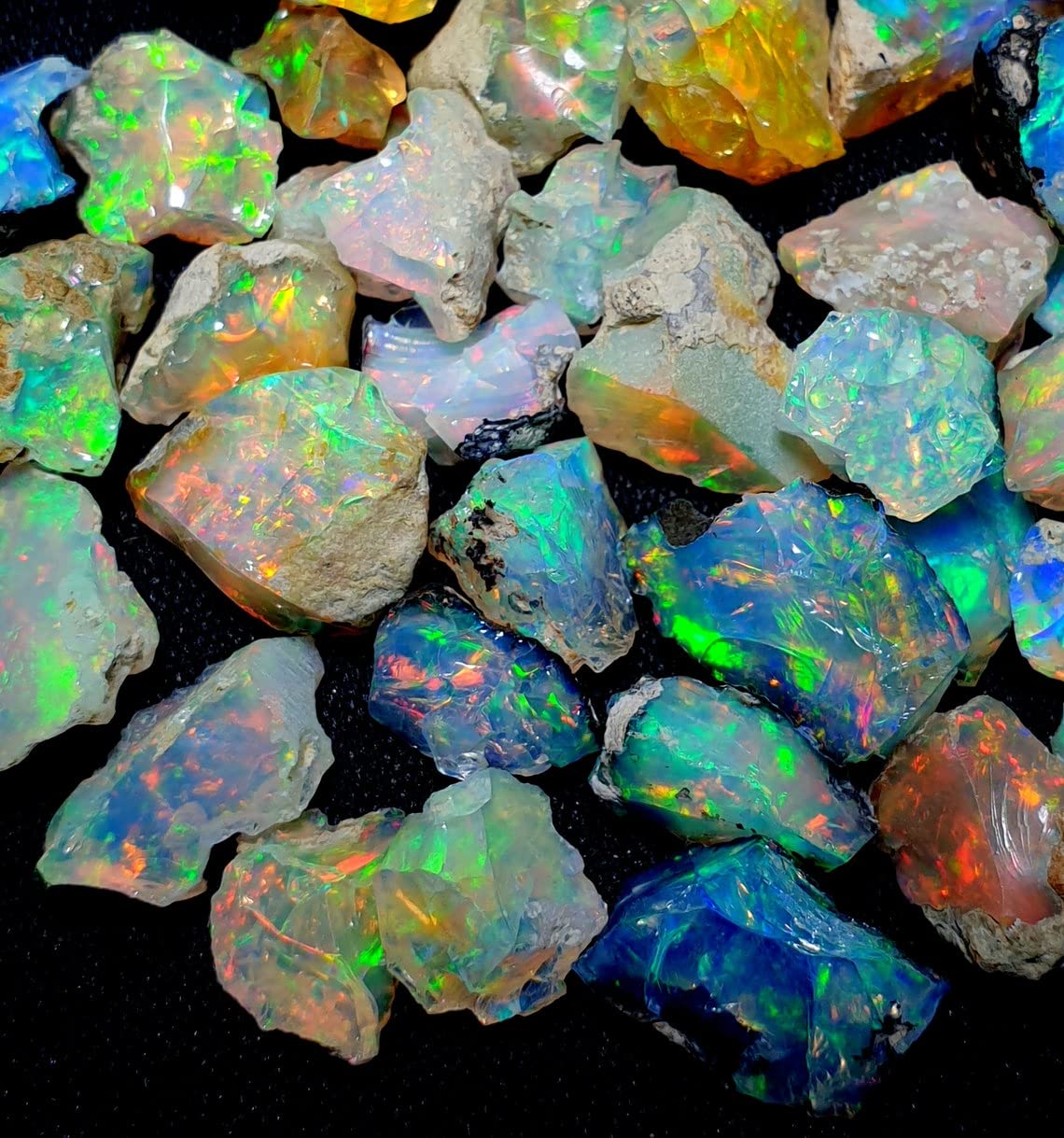Rossecjewel Natural Ethiopian Opal Rough - Stunning Fire Rainbow Rock Specimen 40.00 Carats - Raw Gemstone for DIY Jewelry Making, Chakra Healing