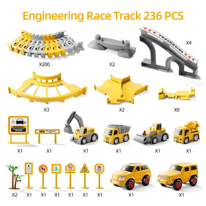 iHaHa Toddlers Construction Race Tracks Toys Gifts for 3 4 5 6 Years Old Boys Kids, 2PCS Electric Race Cars & 4 PCS Construction Trucks, Birthday Gift Toys for Boys 2 3 4 5 6+