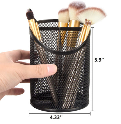 Delifox 2 Pack Pen Holder Mesh Round Pencil Holder Desktop Organizer 3 Compartments, Black