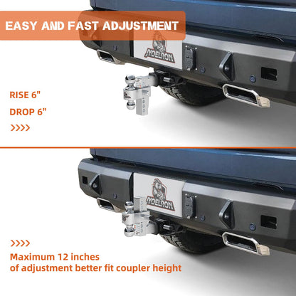 Adjustable Aluminum Trailer Hitch Ball Mount for 2" Receiver, Includes 2.5" Sleeve Adapter, 6" Drop/Rise, Dual Ball 2" & 2-5/16", 12,500 lbs GTW, Hitch Tightener with Locking Pins