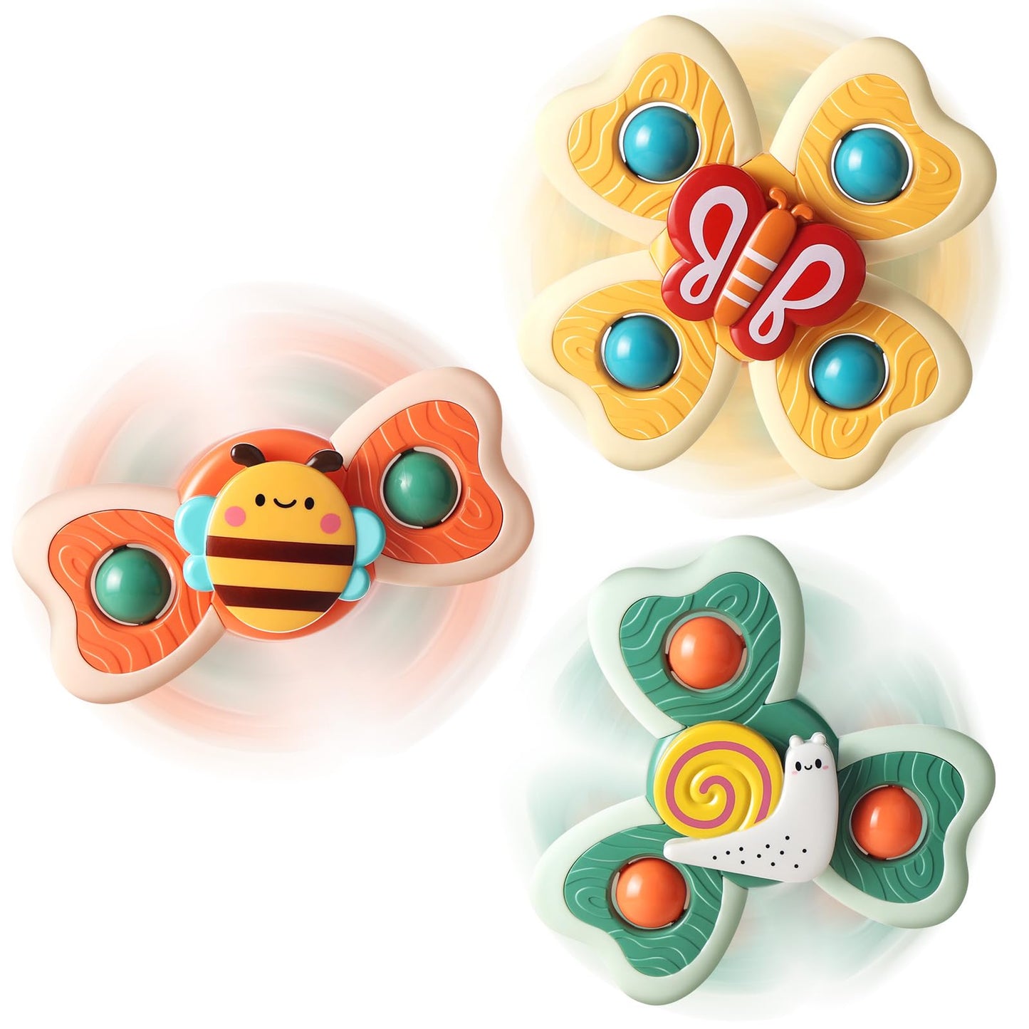 ALASOU 3PCS Suction Cup Spinner Toys for 1 Year Old Boy Girl|Spinning Top 12 18 Months|1 2 Year Old Boy Birthday Gift|Baby Bath Toy for Kids Ages 1-3|Sensory Airplane Travel Toy for Infant Toddlers