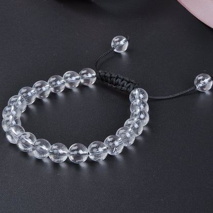 MASSIVE BEADS AA Grade Natural Semi Precious Gemstone Bracelet Birthstone Healing Crystal Round Beads Bracelet Adjustable Beaded Bracelet Unisex (Clear Crystal, 8mm)