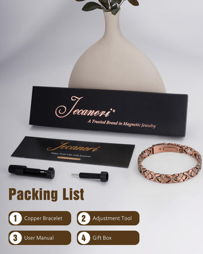 Jecanori Magnetic Copper Bracelet for Women — 3500 Gauss Magnets — Premium Fold-Over Clasp & Adjustable Length,Copper