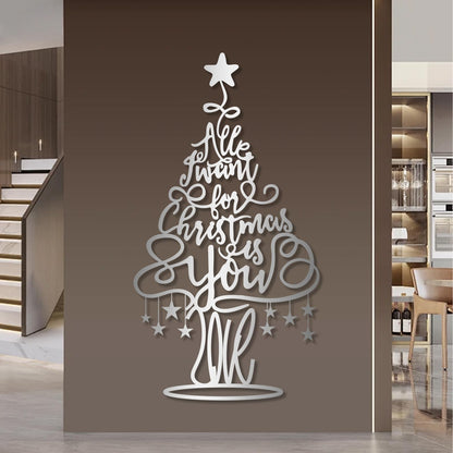 Merry Christmas Tree Metal Wall Decor, Christmas Tree Metal Wall Art for Ling Room, Bedroom, Office (Black,59" x 31" / 150 x 80 cm)