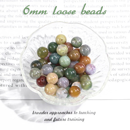 6mm Natural Gemstone Round Indian Agate Loose Beads for Jewelry Making Bracelets Necklace Earrings Art Craft (60-62pcs/strand)