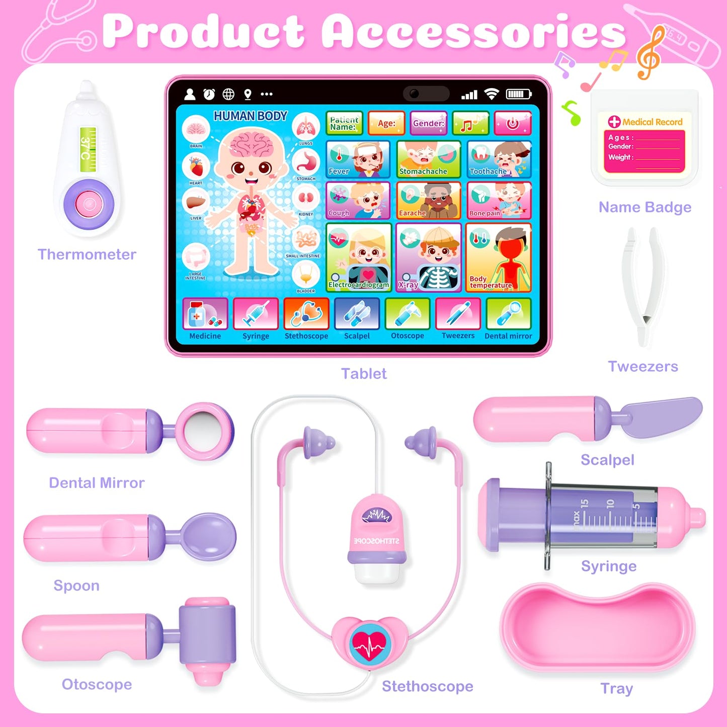 Toidgy Learning Toys Tablet with Music & Sound, Speech Therapy Toys for Toddlers Age 1, 2, 3, Montessori Toys Christmas Birthday Gifts for Girls, Boys, Baby 12-18 Months, Doctors Pretend Playset