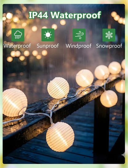 White Lantern String Lights Plug in, 8.5Ft Hanging Indoor Decorative String Lights with 10 Cute White Nylon Lanterns Lights Connectable for Indoor Outdoor Bedroom Ramadan Backyard Patio Bistro Decor