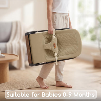 Foldable Baby Bouncer Seat - Portable Infant Bouncer with Adjustable Height, Khaki Polyester