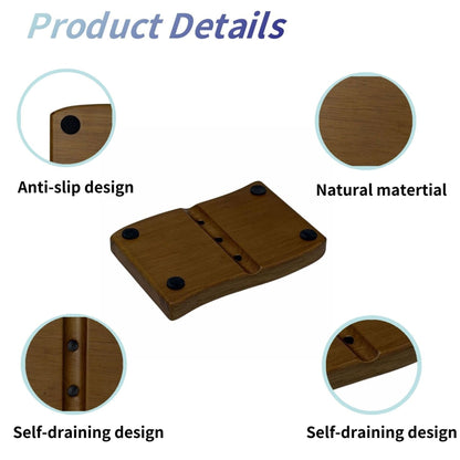 AxonVolu Wood Self-Draining Bar Soap Holder, Natural Rubberwood Soap Dish with 3 Drainage Holes, Non-Slip Soap Saver Tray for Bathroom & Kitchen, Rustic Wooden Sponge/Soap Case（Brown, 1-Pack）